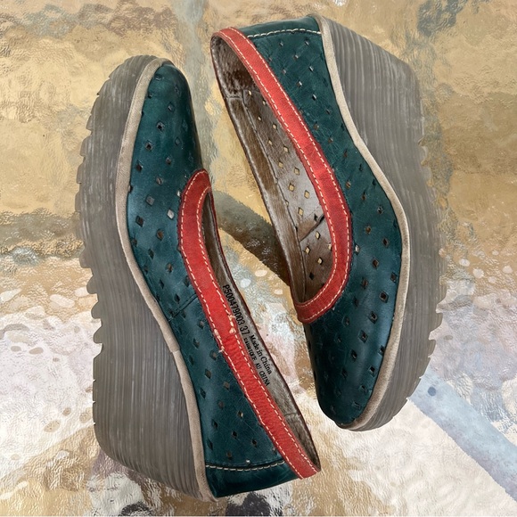 Fly London Yeo Perf Petrol Wedge Platform Slip On Walking Shoe - Picture 7 of 16